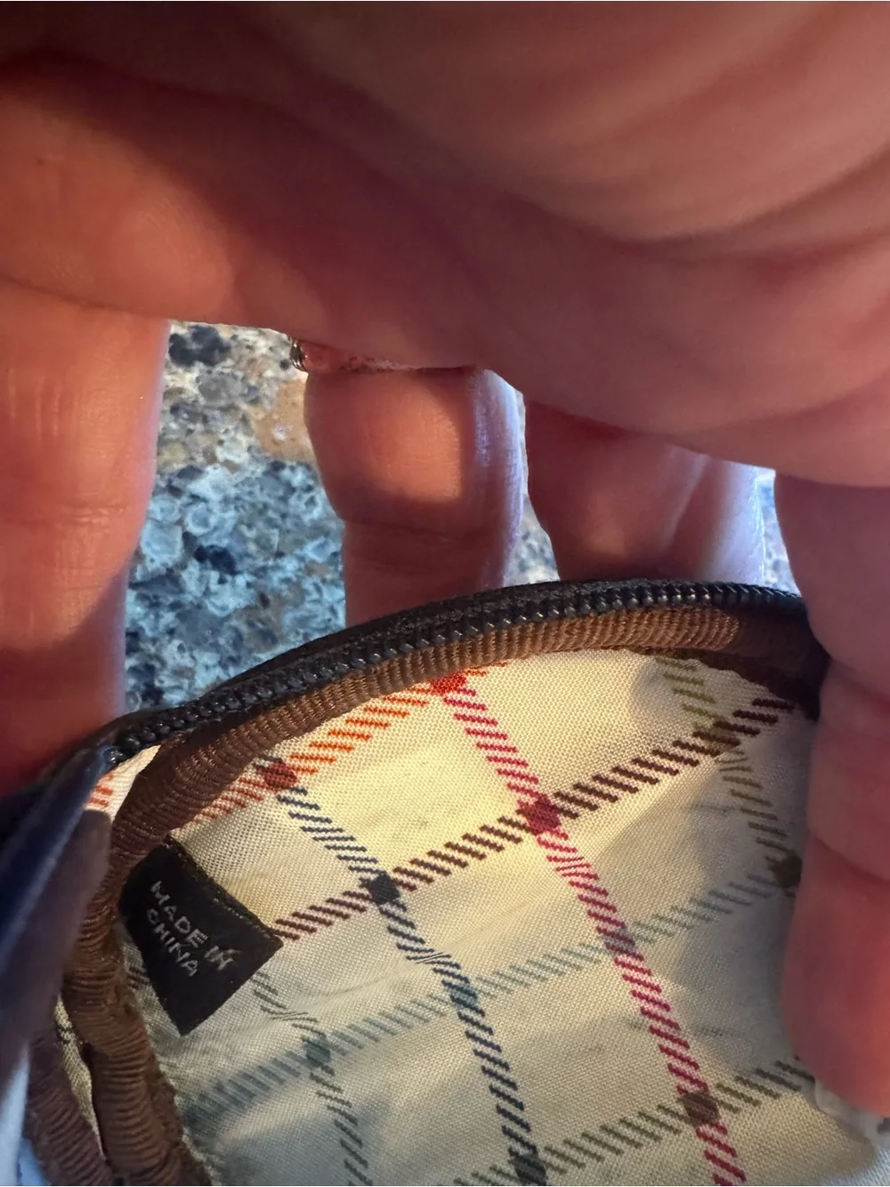 Coach Round Coin Pouch in Blue and Cream Varsity Stripe